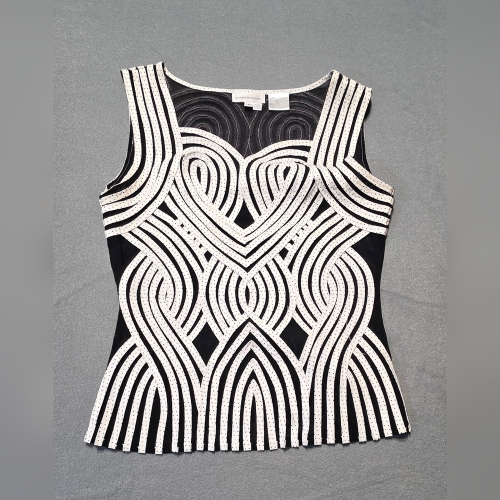 Alexandra Rosati Chic Black and White Patterned Women's Blouse Sise 6 PTP 18 - Picture 3 of 6